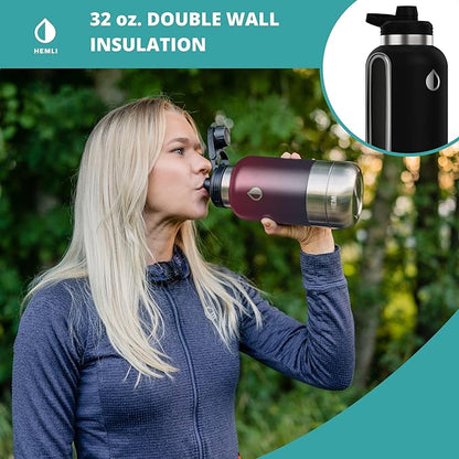 Dog Water Bottle Insulated Dog Travel Water Bottle Stainless Steel Pet Water Bottle Dispenser Portable Food and Water Bowl for Dogs with Carrying Case for Dog Walking (Purple Green Glitter, 32 oz)