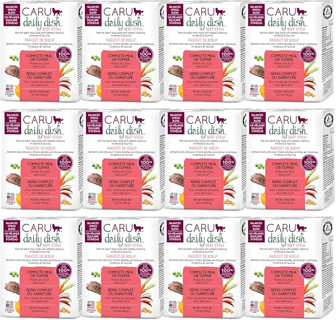 Caru Daily Dish Beef Stew, Natural Adult Wet Dog Food with Real Chunks of Beef, with Added Vitamins & Minerals, Non-GMO Ingredients (12.5 oz) - 12 Pack