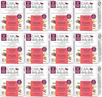 Caru Daily Dish Beef Stew, Natural Adult Wet Dog Food with Real Chunks of Beef, with Added Vitamins & Minerals, Non-GMO Ingredients (12.5 oz) - 12 Pack