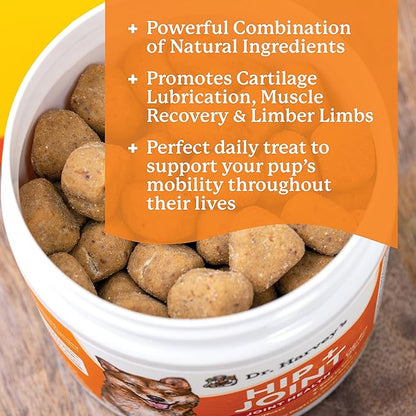 Dr. Harvey's Hip & Joint Soft Chews for Dogs, Daily Mobility Supplement Chewable Bites for Dogs with Glucosamine, Chondroitin & MSM, Green Lipped Mussel, Chicken Flavor (90 Chews)