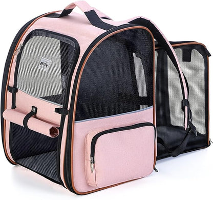Lekebobor Extra Large Cat Backpack Carrier Expandable Pet Carrier Backpack for Small Dogs Medium Cats Fit Up to 18 Lbs, Dog Backpack Carrier, Foldable Puppy Backpack Carrier for Travel, Hiking,Pink