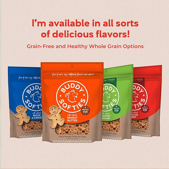 Buddy Biscuits Softies 5 oz Pouch, Grain-Free Soft & Chewy, Natural Grilled Beef Flavor Dog Treats, Oven Baked in The USA