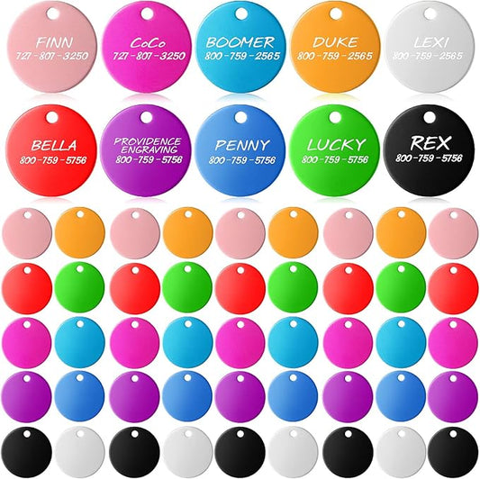 100 Pcs Blank Dog Pet Tags 25 mm for Engraving Aluminum Round Discs Smooth Metal Tag Colorful Double Stamping Tag Pendants with Hole for DIY Craft PET Tag Charm Supplies