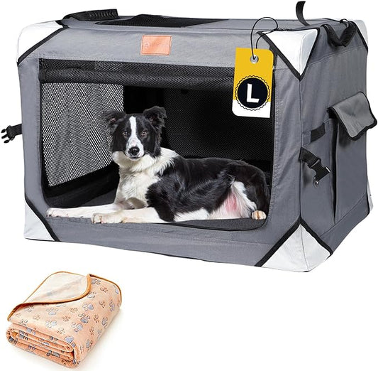 Collapsible Large Dog Crate, Portable Dog Crates for Large Dogs, Foldable Dog Travel Crate Soft Sided, 36 x 25 Inch Soft Large Dog Cage Kennel Indoor Outdoor, Ventilated