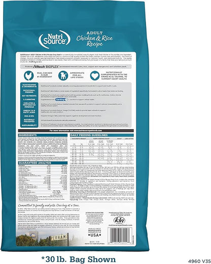 NutriSource Adult Dog Food, Made with Chicken and Rice, with Wholesome Grains, 30LB, Dry Dog Food