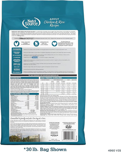 NutriSource Adult Dog Food, Made with Chicken and Rice, with Wholesome Grains, 30LB, Dry Dog Food
