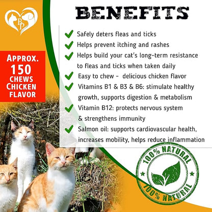 Flea and Tick Prevention Chewable Pills for Dogs and Cats - Revolution Oral Flea Treatment for Pets - Pest Control & Natural Defense - Chewables Small Tablets Made in USA (Chicken (for Cats))