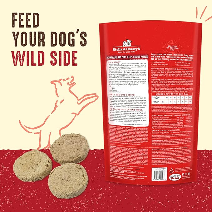 Stella & Chewy's Freeze Dried Raw Dinner Patties – Grain Free Dog Food, Protein Rich Remarkable Red Meat Recipe – 14 oz Bag