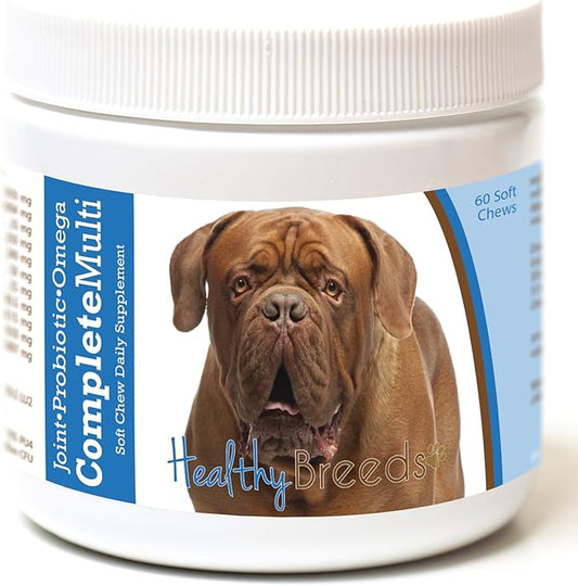 Healthy Breeds Dogue de Bordeaux All in One Multivitamin - Complete with Probiotics, Glucosamine, Chondroitin & Omegas - 60 Soft Chewy Treats