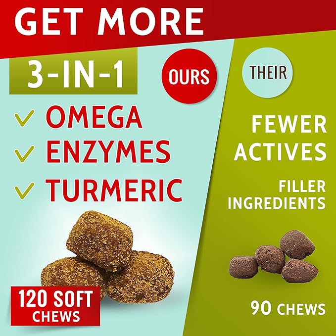 Allergy Relief Dog Chews w/Omega 3 - Itchy Skin Relief - Seasonal Allergies - Pumpkin + Enzymes - Anti-Itch & Hot Spots Aid - Made in USA Immune Supplement - 120 Immune Treats