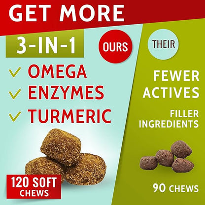 Allergy Relief Dog Chews w/Omega 3 - Itchy Skin Relief - Seasonal Allergies - Pumpkin + Enzymes - Anti-Itch & Hot Spots Aid - Made in USA Immune Supplement - 120 Immune Treats