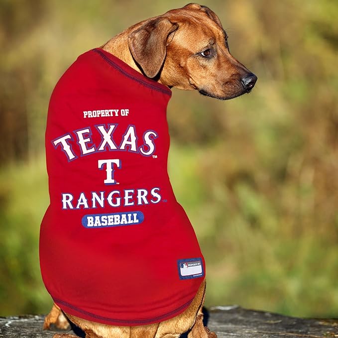 MLB Texas Rangers Dog T-Shirt, Small. - Licensed Shirt for Pets Team Colored with Team Logos. - Premium Stretchable Materials for The Comfort of Your Dog & cat.