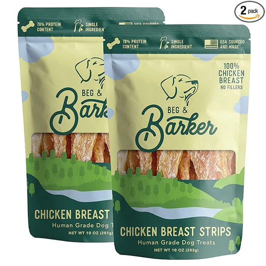 Beg & Barker Chicken Jerky for Dogs (10 Ounce, Pack of 2) - Dog Training Treats - Natural Dog Treats Made in The USA - Grain Free, Diabetic-Friendly, High Protein, Sugar-Free