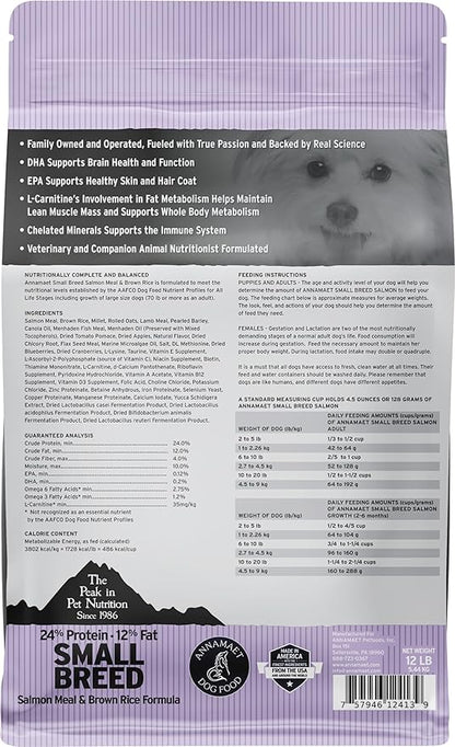 Annamaet Original Small Breed Salmon Formula Dry Dog Food, (Salmon & Brown Rice), 12-lb Bag