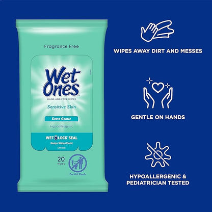 Wet Ones Mixed 13 Piece Bundle of Human & Pet Wet Wipes, Hypoallergenic | 10 Packs Sensitive Skin Hand and Face Wipes, 20 Ct Plus 3 Packs for Pets Hypoallergenic Dog Wipes, 100ct
