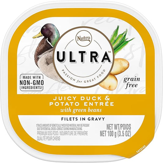 NUTRO ULTRA Grain Free Adult Soft Wet Dog Food Filets in Gravy Juicy Duck & Potato Entrée With Green Beans, 3.5 oz. Trays, Pack of 24