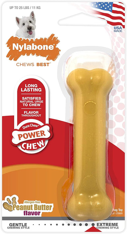 Nylabone Power Chew Classic Bone Chew Toy for Dogs, Durable Dog Toys for Aggressive Chewers, Peanut Butter Flavor, Small/Regular - Up to 25 Ibs. (1 Count)