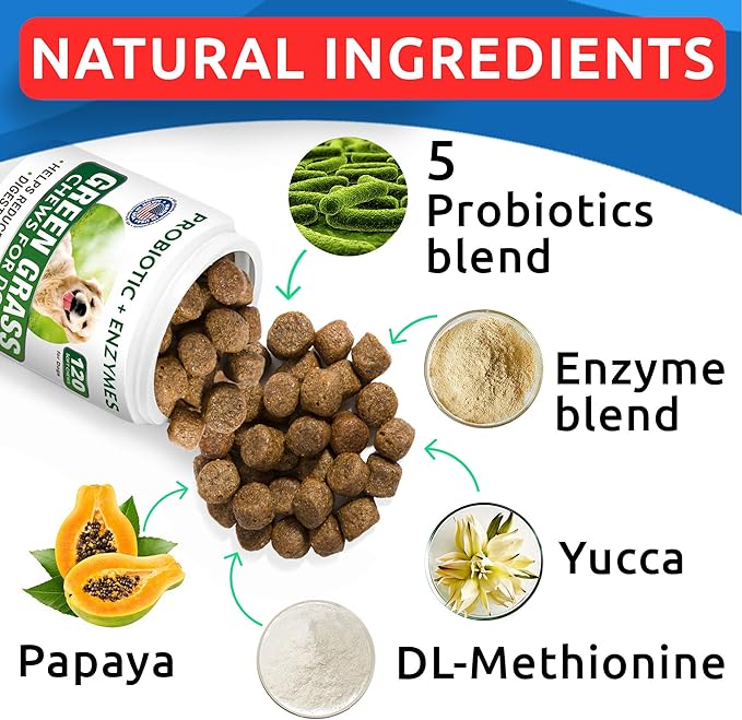 Bark&Spark All-Natural Grass Burn Spot Chews for Dogs - Pee Lawn Spot Saver - Grass Restore Treats - Dog Urine Neutralizer Solution for Grass Burn Spots - Made in USA - 120 Chews