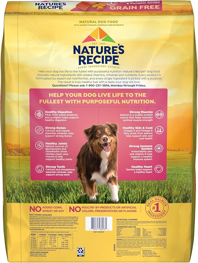 Nature′s Recipe Grain Free Salmon, Sweet Potato & Pumpkin Recipe Dry Dog Food, 34 lb. Bag