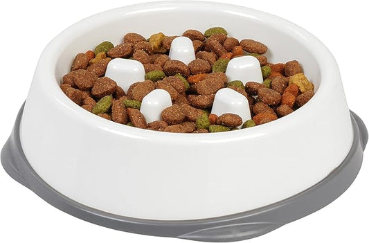 IRIS USA 2 Cups Slow Feeder Dog Bowl, Anti-Choking, Anti-Slip, Easy to Clean, Interactive Puzzle Toy, Healthy Digestion, Long snouted, Dogs Cats & Other Pets, BPA, PVC, Phthalate Free, White/Gray