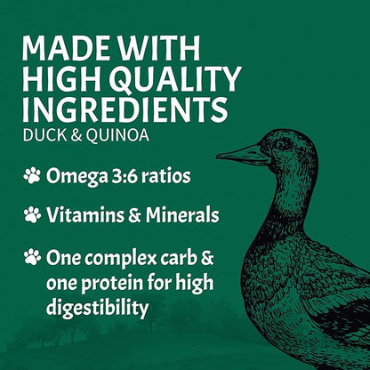 Canine Caviar Open Sky Dog Food – Limited Ingredient Alkaline Holistic Dog Food – All Life Stages – Gluten Free, Ultra-Premium Dog Food – Healthy Skin & Coat – Duck & Quinoa – 22 lbs