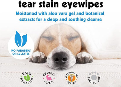 Petkin Pet Eye Wipes, 30 Moist Wipes - Gentle Eye Cleaning Wipes Remove Dirt, Discharge, & Tear Stains - Super Convenient Pet Wipes for Dogs, Cats, Puppies & Kittens - Ideal for Home or Travel