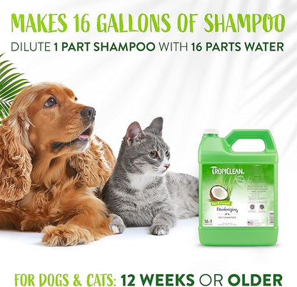 TropiClean Aloe & Coconut Deodorizing Dog Shampoo for Smelly Dogs | Odor Control Shampoo for Stinky Dogs | Natural Pet Shampoo Derived from Natural Ingredients | Cat Friendly | Made in the USA | 1 gal
