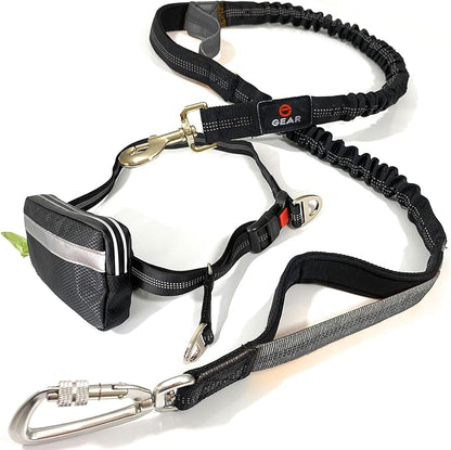 Hands Free Dog Leash with Locking Carabiner | Waterproof Running Dog Leash with Zipper Pouch, Dual Padded Handles and Durable Bungee for Active Dogs and Lifestyles