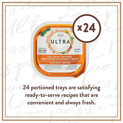NUTRO ULTRA Grain Free Adult Soft Wet Dog Food Paté With Toppers Chicken Entrée topped with bites of real chicken & spinach, 3.5 oz. Trays, Pack of 24