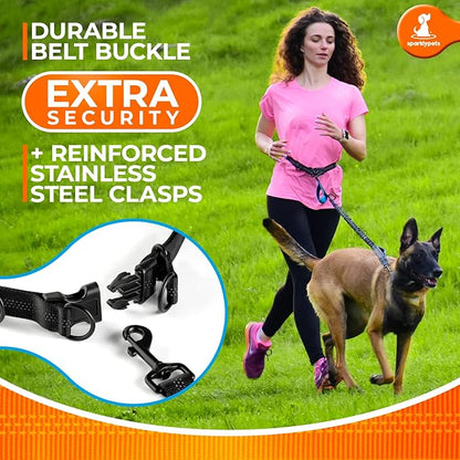 SparklyPets Hands Free Dog Leash with Reflective Stitches – Waist Leash for Dog Walking, Training & Jogging – Running Leash Hands Free for Medium & Large Dogs