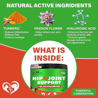 Dog Hip and Joint Supplement & Arthritis Pain Relief Treats - Glucosamine Chondroitin MSM Soft Chews for Senior Dogs - Natural Medicine & Support Mobility - Turmeric Vitamins for Dysplasia - USA