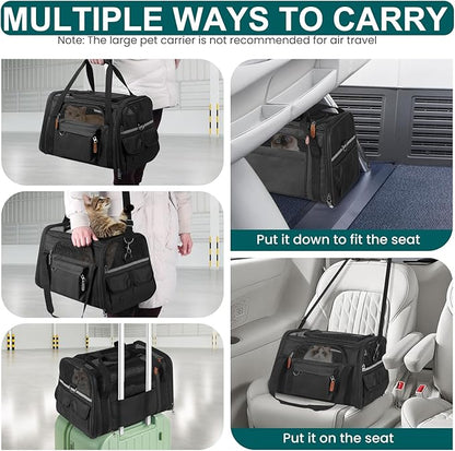 Pet Carrier for 2 Kittens/Large Cats Up to 20 lbs Maximum/Soft-Sided Small Dog Travel Top Entry/Sturdy Collapsible Carrier Bag for Medium Cats