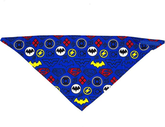 DC Comics for Pets Dog Bandana | Characters Logo Repeated Pattern | Super Adorable Superhero Dog Bandana for Pets | Size Small Batman, Superman, Spiderman, Wonder Woman Logos