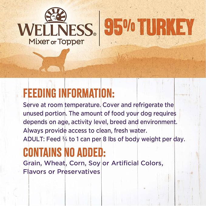 Wellness 95% Turkey Natural Wet Grain Free Canned Dog Food, 13.2-Ounce Can (Pack of 12)