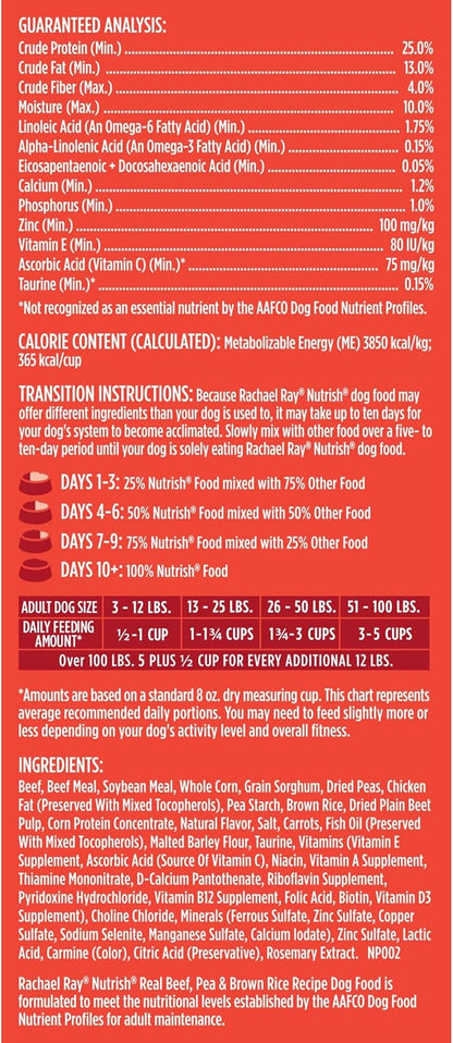 Nutrish Rachael Ray Beef, Pea & Brown Rice 40 Pounds Dry Dog Food (Packaging May Vary) + Beef Recipe 11 Count Soup Bones Bundle
