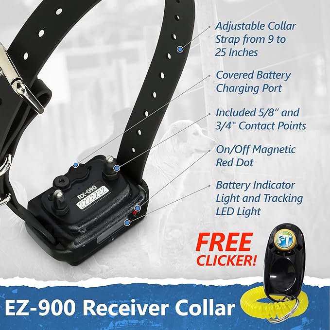 E-Collar Educator EZ-900-1/2 Mile Remote Waterproof Dog Trainer - Static, Vibration and Sound Stimulation collar with PetsTEK Dog Training Clicker