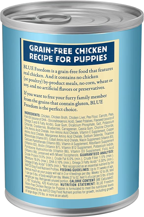 Blue Buffalo Freedom Grain Free Natural Puppy Wet Dog Food, Chicken 12.5oz cans (Pack of 12)