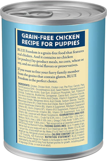 Blue Buffalo Freedom Grain Free Natural Puppy Wet Dog Food, Chicken 12.5oz cans (Pack of 12)