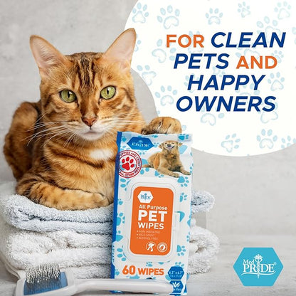 MED PRIDE Pet Wipes [12 Packs of 60] for Dogs & Cats - Hypoallergenic Cleaning Deodorizing Dog Wipes with Aloe Vera - Alcohol and Paraben-Free Pet Wipes- Extra Soft Cat Bathing Wipes for Fur