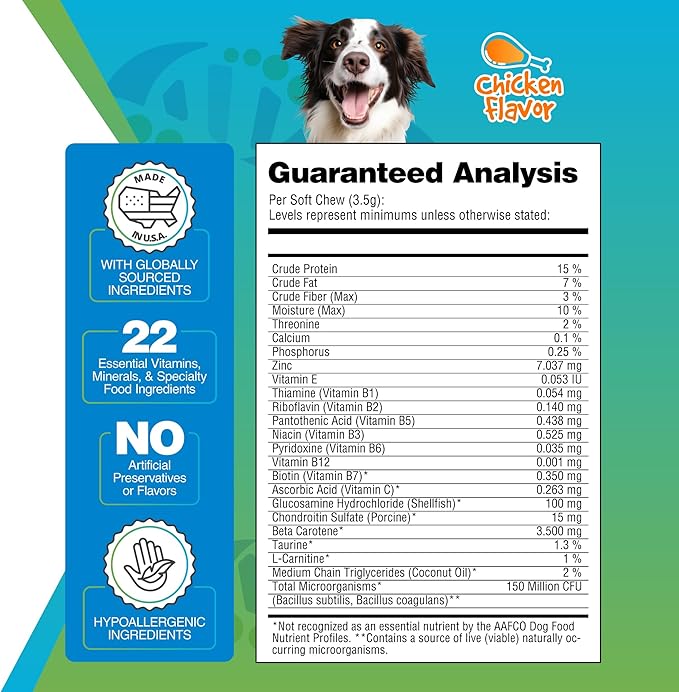 5Strands Dog Multivitamin Chews, 10-in-1, Vitamins & Postbiotics, All Ages & Breeds - Digestion, Brain, Organs, Heart, Mobility, Vision, Skin & Coat, Immune Health - Dog Supplement (Chicken, 90ct)