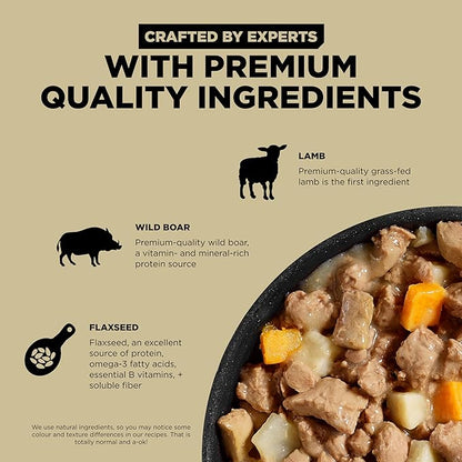 GO! SOLUTIONS Carnivore Protein Rich Wet Dog Food - Grain Free Shredded Lamb and Wild Boar - Complete & Balanced Nutrition for All Life Stages, 12.5 oz (Pack of 6)