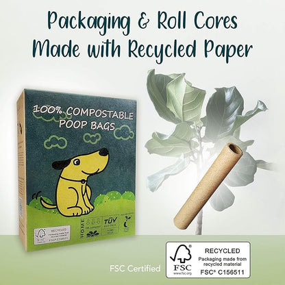 60 Count Compostable Dog Poop Bags, Extra Thick, Leak Proof, Unscented, Eco-Friendly, 9 x 13 Inches