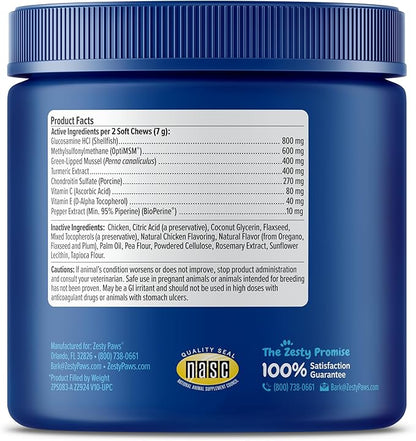 Zesty Paws Mobility Bites Dog Joint Supplement - Hip and Joint Chews for Dogs - Pet Products with Glucosamine, Chondroitin, & MSM + Vitamins C and E for Dog Joint Relief - Adv Chicken - 90 Count