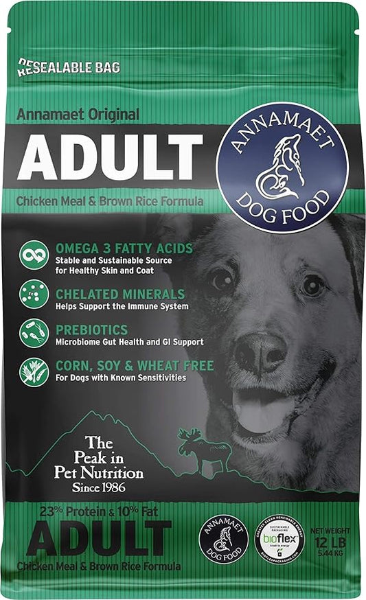 Annamaet Original Adult Formula Dry Dog Food, 23% Protein (Chicken & Brown Rice), 12-lb Bag