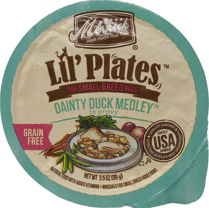 Merrick Lil' Plates Grain Free Small Breed Dog Food 4 Flavor 8 Can Variety (2) each: Texas Steak, Dainty Duck, Beef Stew, Lamb Chop Stew (3.5 Ounces) - Plus Squeak Toy and Fun Facts Booklet Bundle