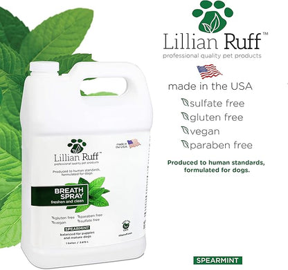 Lillian Ruff Dog Breath Freshener Dental Care Spray - Dog Oral Health Teeth Cleaning Formula Targets Bad Dog Breath, Plaque & Tartar Build-Up, Supports Oral Care, Gum Health & Immune System (Gallon)