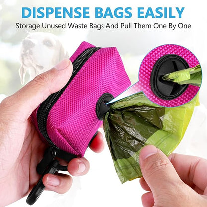 2Packs Dog Poop Bag Holder for Leash Attachment Dog Poop Bag Dispenser Dog Waste Bag Dispensers for Leash Accessory Dog Poop Bag Holders Fits Dog Leash Include Hand Free Holder Metal Carriers, Pink
