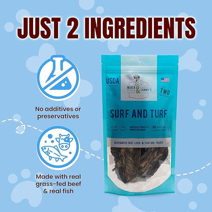 Mika & Sammy's Gourmet Beef Liver & Mackeral Jerky Dog Treats Made in The USA. (Surf & Turf 5 oz)