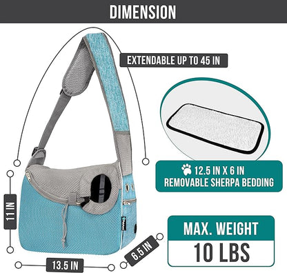 PetAmi Small Dog Sling Carrier, Soft-Sided Crossbody Puppy Carrying Purse Bag, Adjustable Sling Pet Pouch to Wear Medium Dog Cat Travel, Dog Bag for Traveling, Breathable, Poop Bag Dispenser, Blue