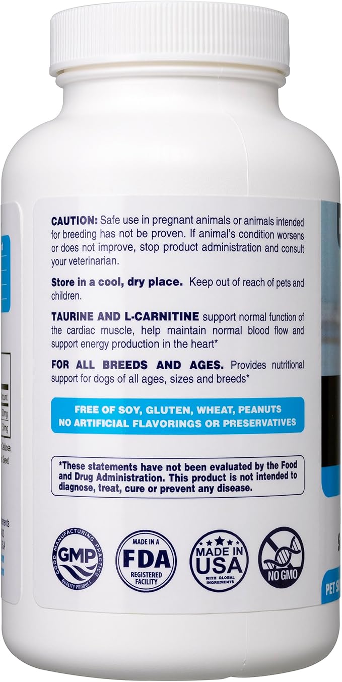 Taurine Supplement for Dogs Meets RDA of 500 mg per 25lbs Weight Unlike Most Alternatives, 120ct, Vet Endorsed for Enlarged Heart (DCM), Congestive Heart Failure (CHF) Taurine Deficiency, Heart Murmur